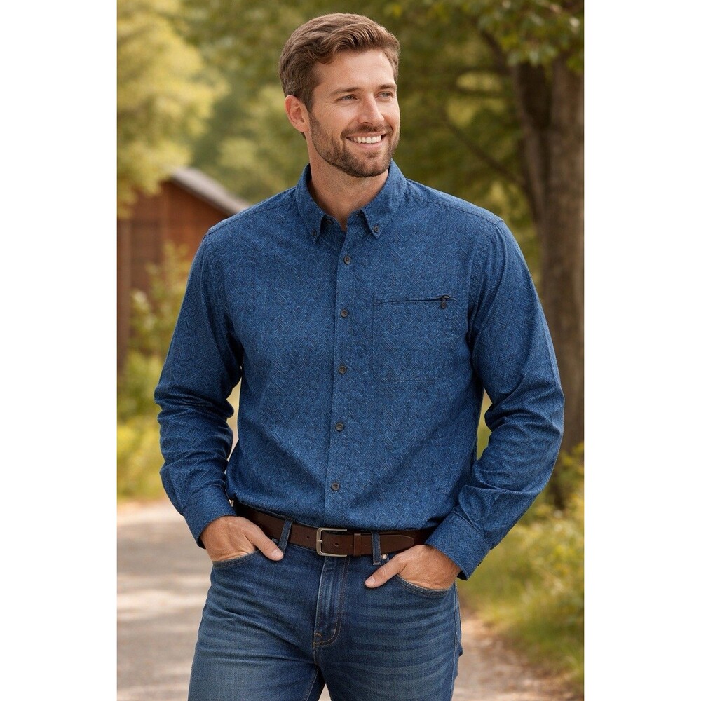 Duluth Mens Size XL Mens Canyoneer Long Sleeve Button Down Shirt Blue Zip Pocket - Picture 9 of 9